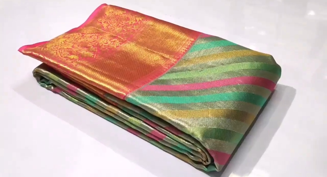 Multi Colour Kanchipuram Handloom Tissue Brocade Silk Saree