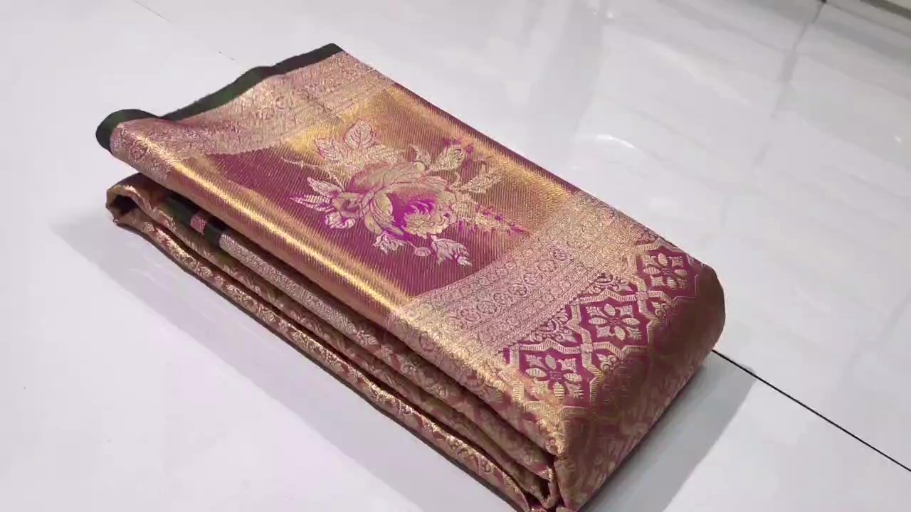 Hot Pink Kanchipuram Handloom Tissue Brocade Silk Saree