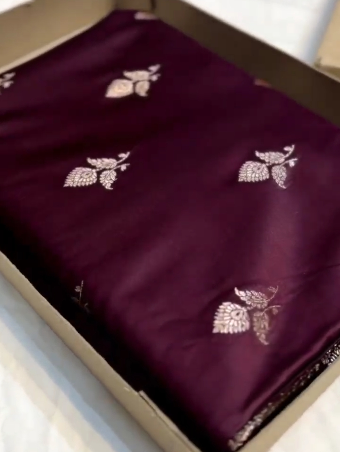 Wine Banarasi Satin Katan Silk Saree