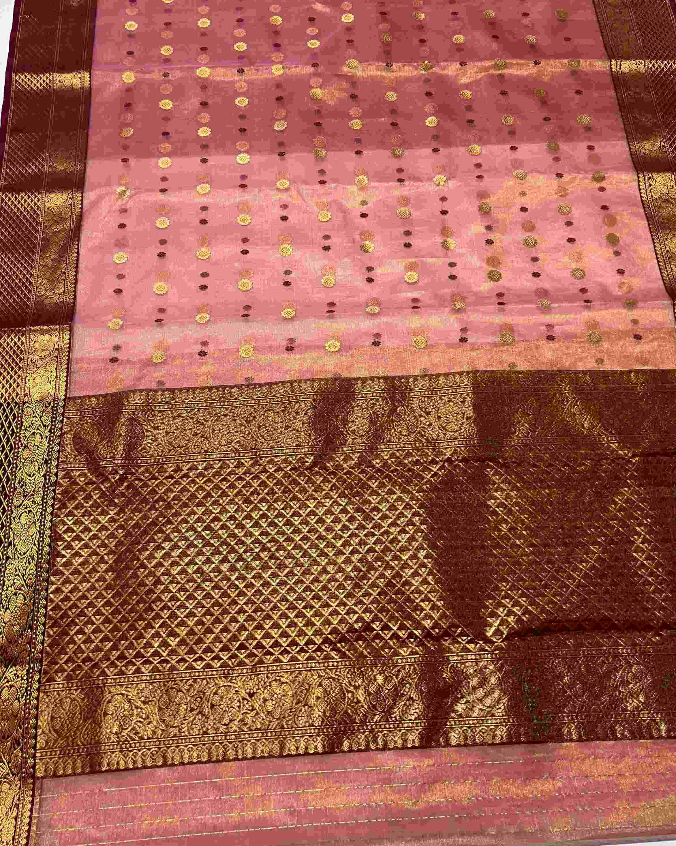 Coral Chanderi Handloom Katan Tissue Silk Saree