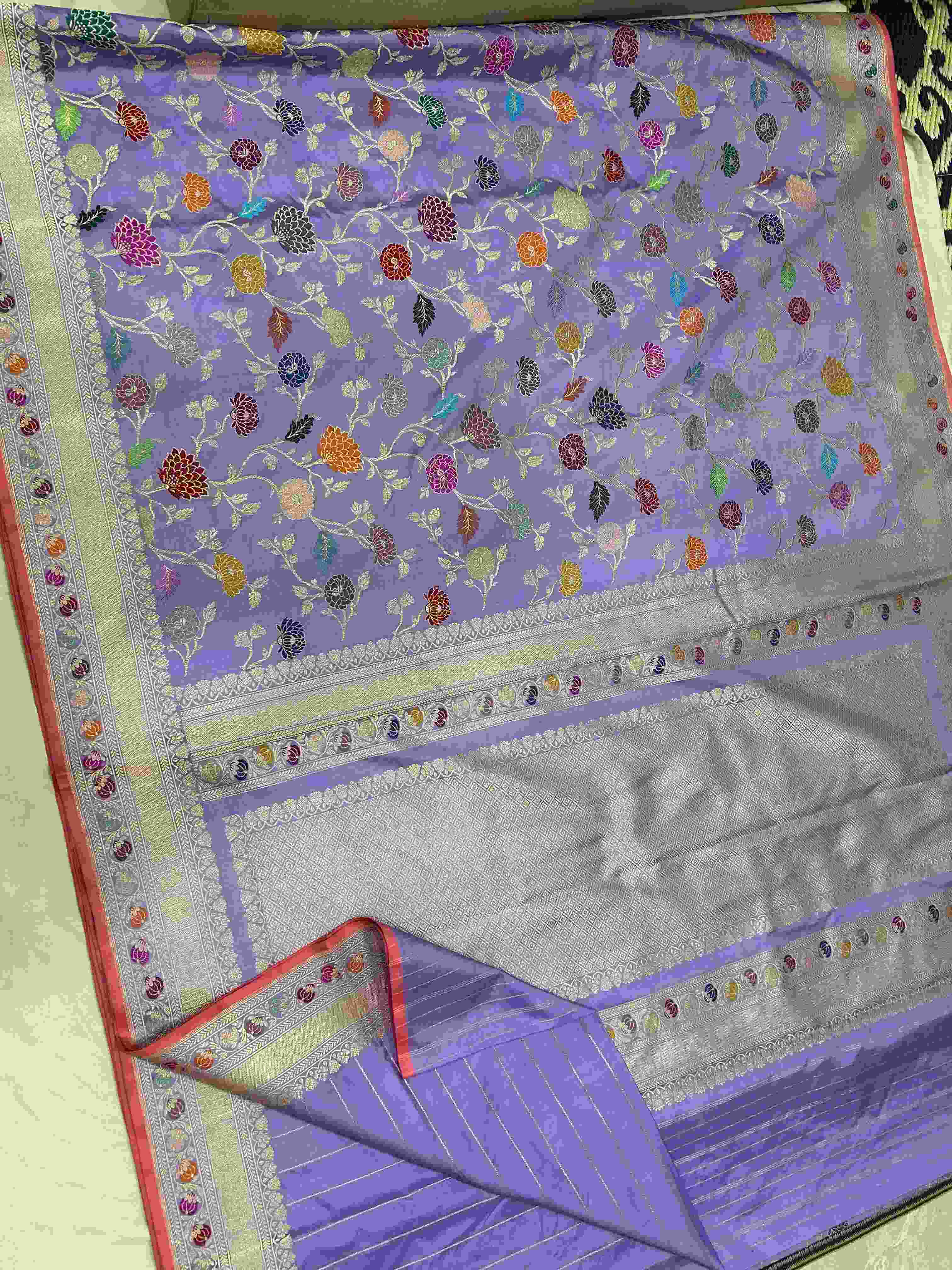 Lavender Banarasi Handloom Katan Silk Meenakari Saree