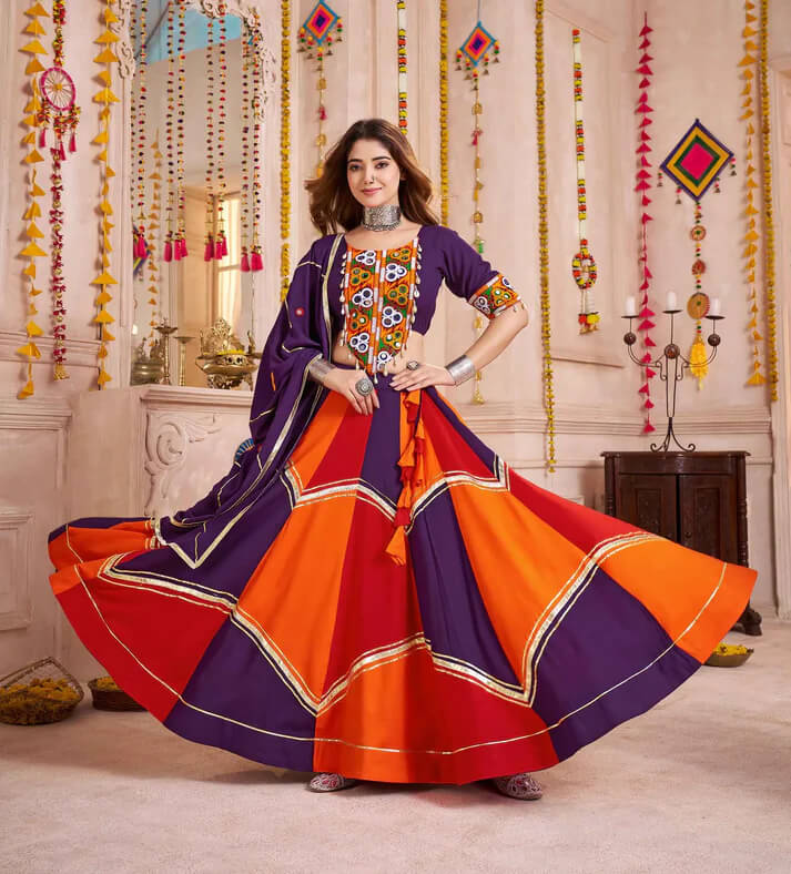 Purple Multi Color Lehenga Choli with Kutchi Mirror Work