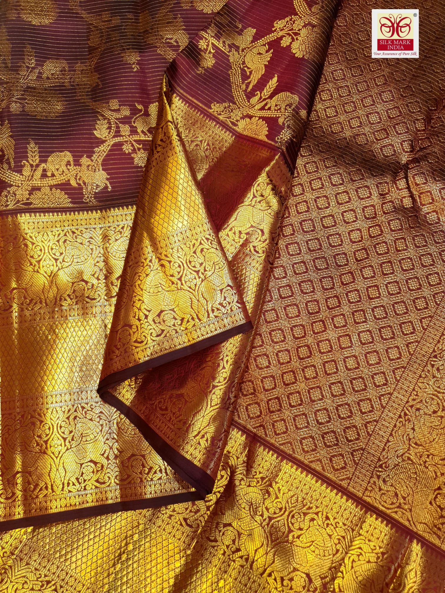 Maroon Kanchipuram Handloom 2G Gold Pattu Silk Saree