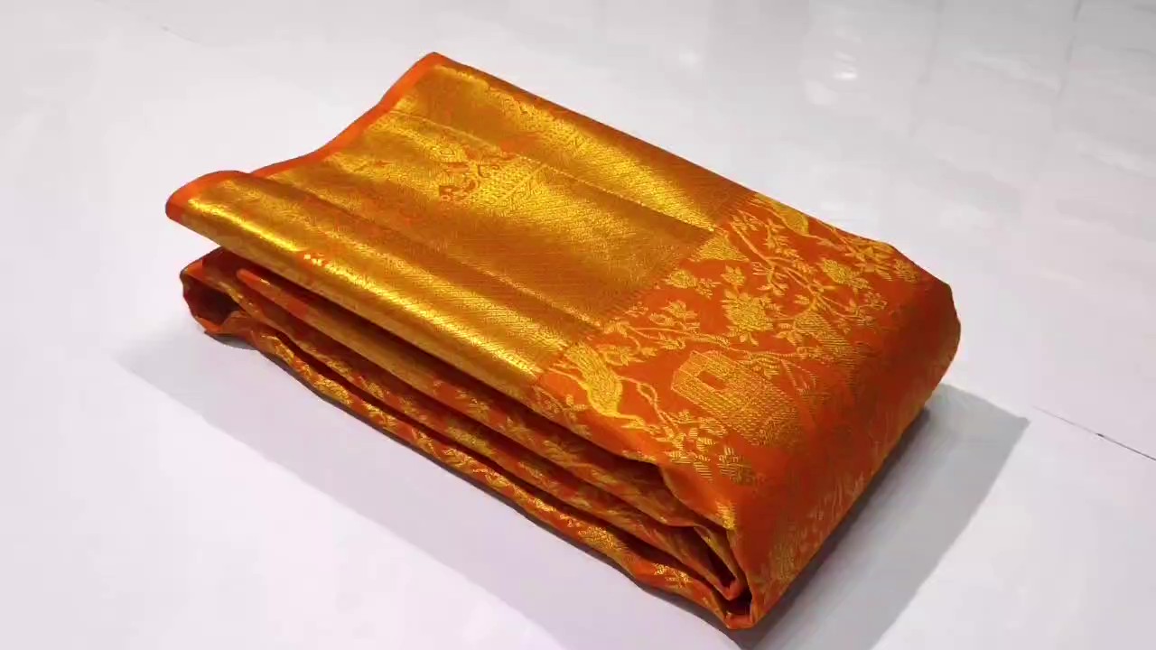 Orange Kanchipuram Handloom Tissue Brocade Bridal Silk Saree