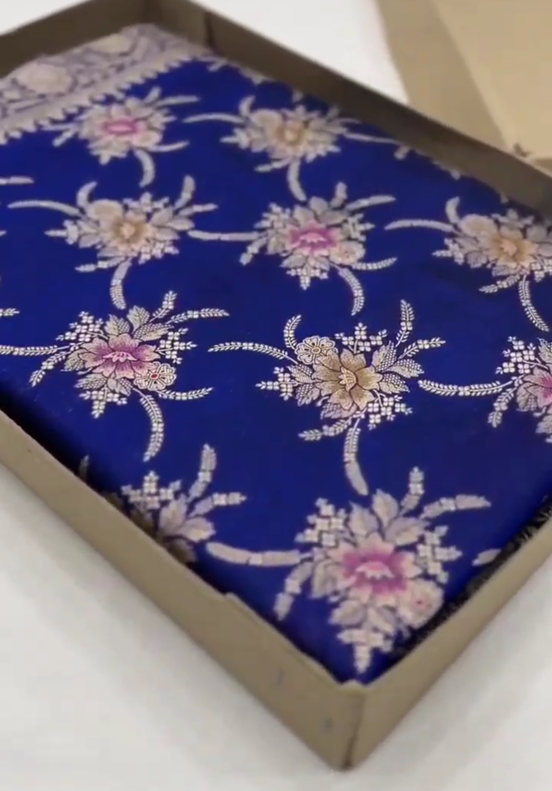 Azure Blue Banarasi Handloom Katan Silk Meenakari Saree