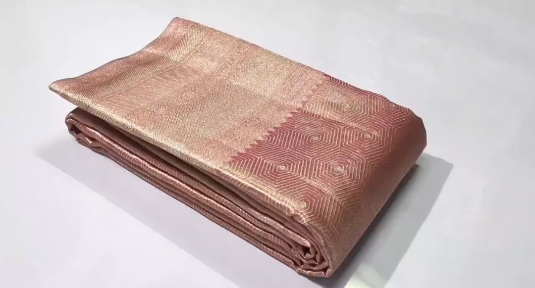 Peach Kanchipuram Handloom Tissue Brocade Silk Saree