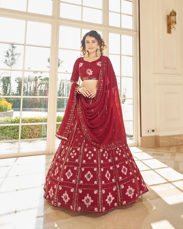 Timeless Red Georgette Embroidered Lehenga choli