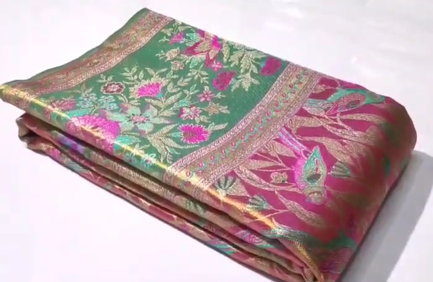 Hot Pink Kanchipuram Handloom Tissue Brocade Meenakari Silk Saree