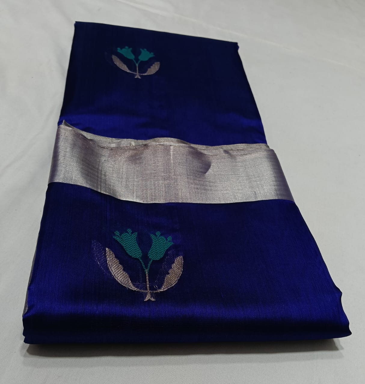 Blue Chanderi Handloom Pattu Silk Eknal Buttas Meenakari Saree