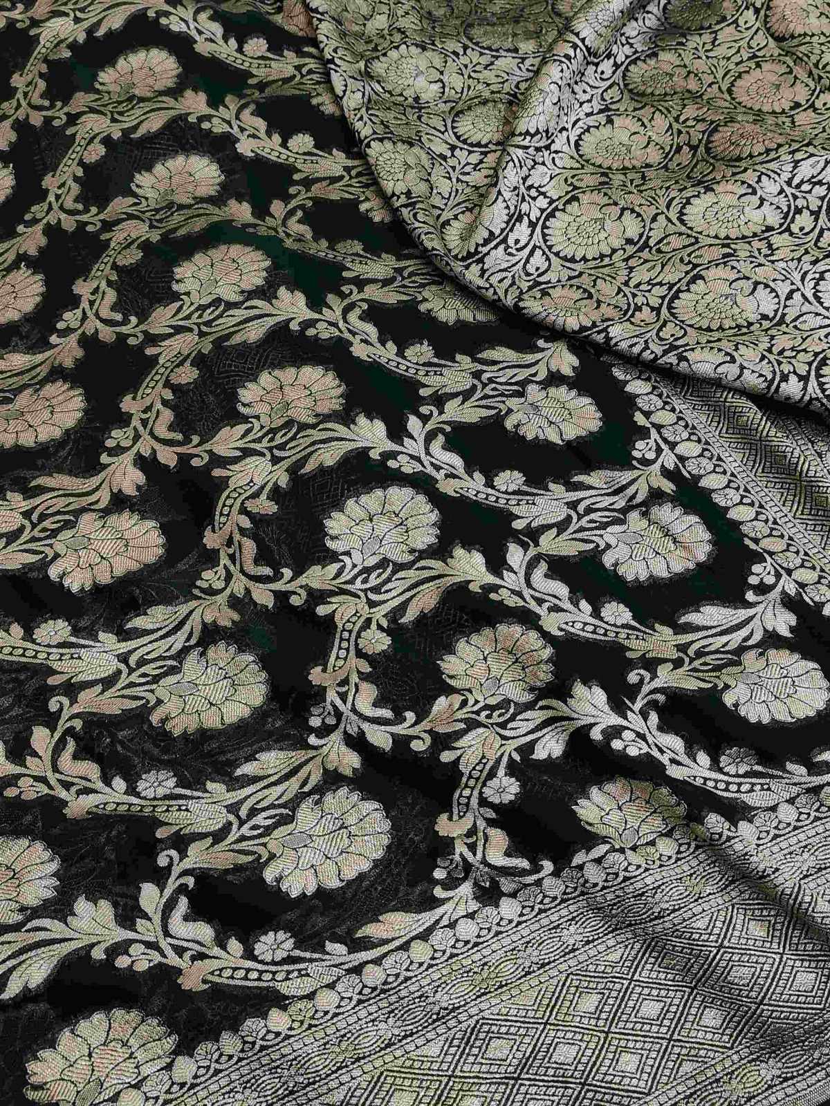 Black Banarasi Handloom Water Zari Georgette Silk Saree