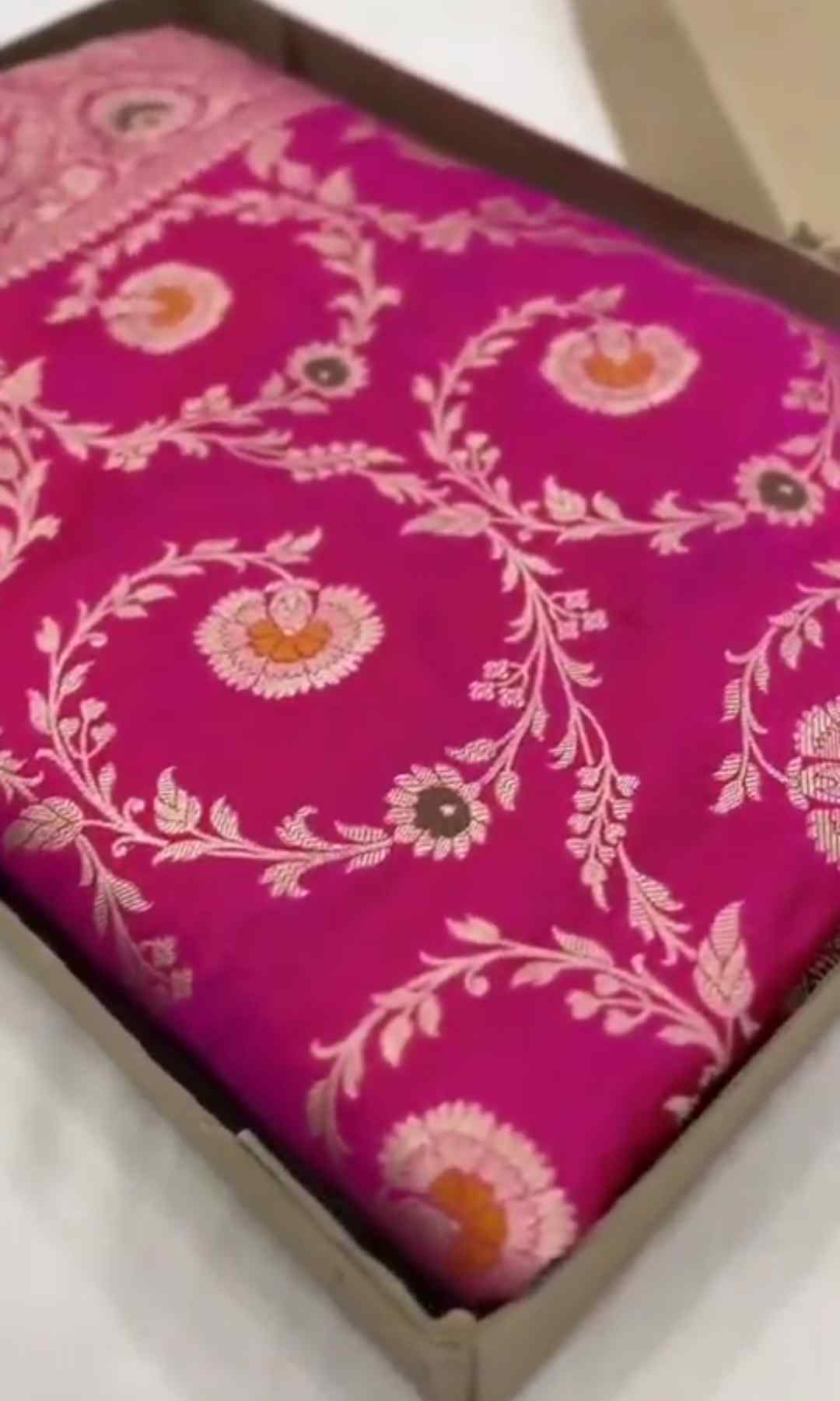 Dark Pink Banarasi Handloom Katan Silk Meenakari Saree