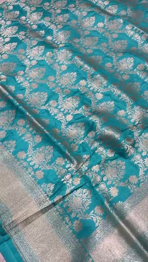Turquoise Banarasi Handloom Katan Silk Saree