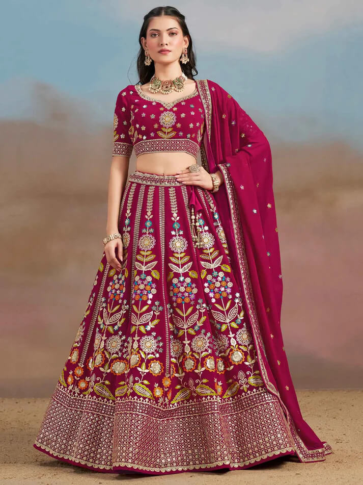 Pink Georgette Lehenga with Zari & Sequins Work