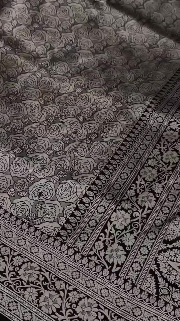 Black Banarasi Handloom Katan Silk Brocade Saree