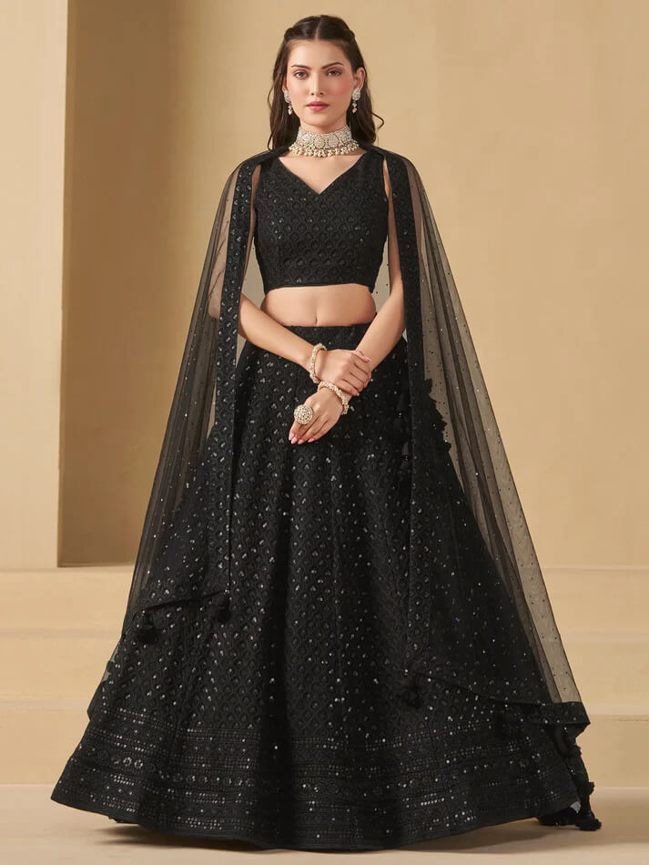 Black Party Wear Lehenga with Sequins Embroidery