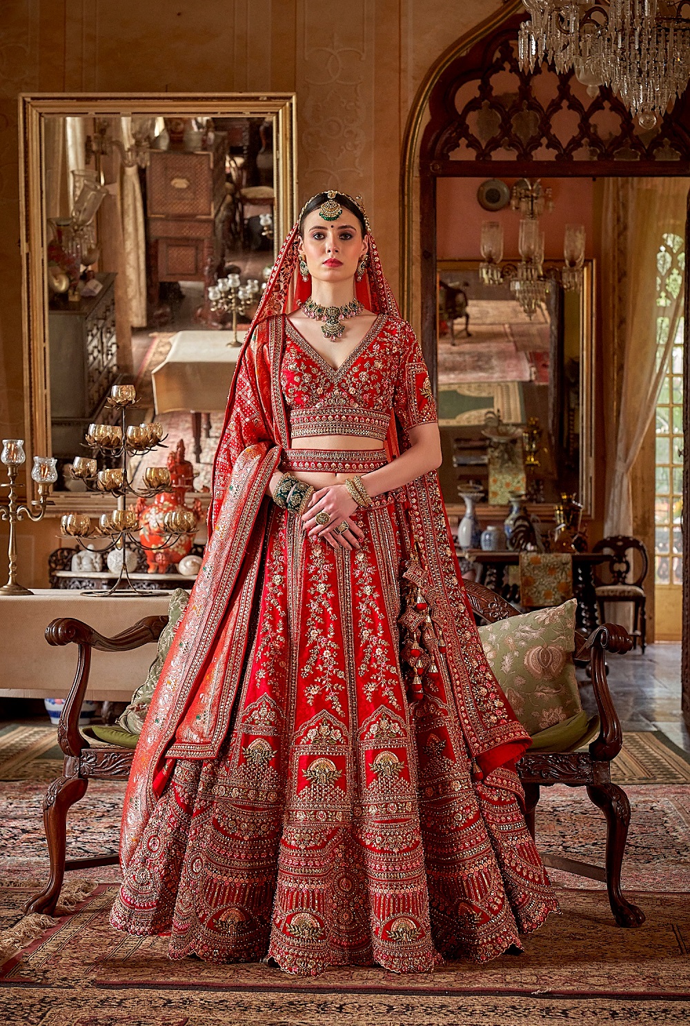 Bridal Red Heavy Embroidery & Pearl Work Lehenga Choli