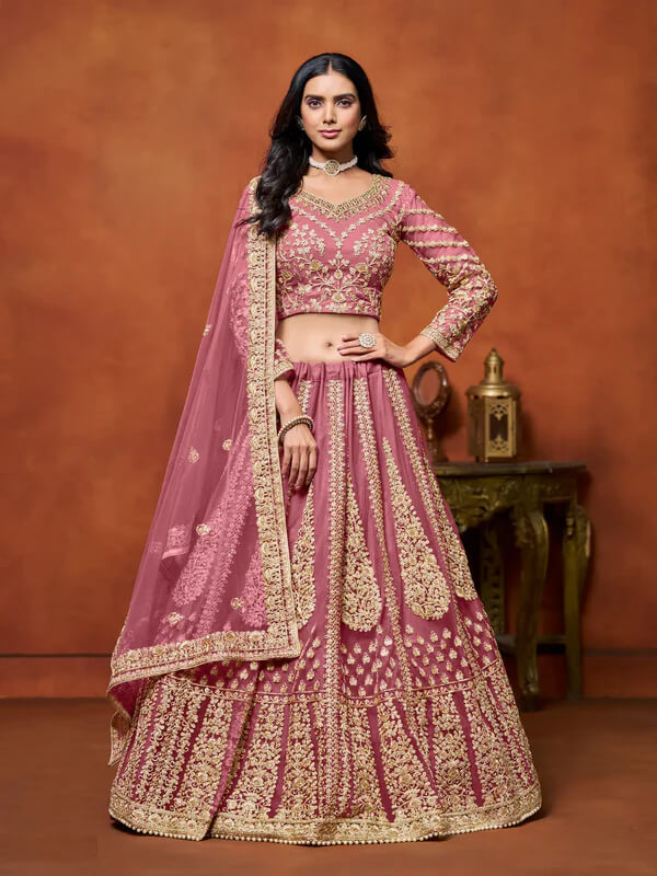 Light Pink Net Lehenga Choli with Thread & Sequins Work