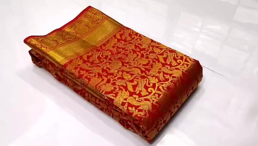 Red Kanchipuram Handloom Tissue Brocade Silk Bridal Saree
