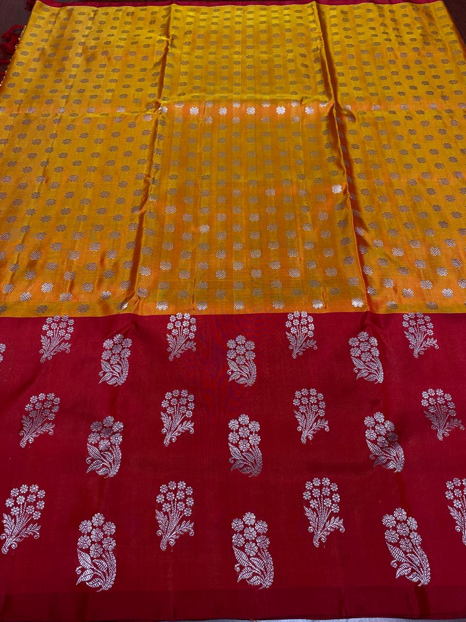 Dual Tone Orange Venkatagiri Handloom Pattu Silk Saree