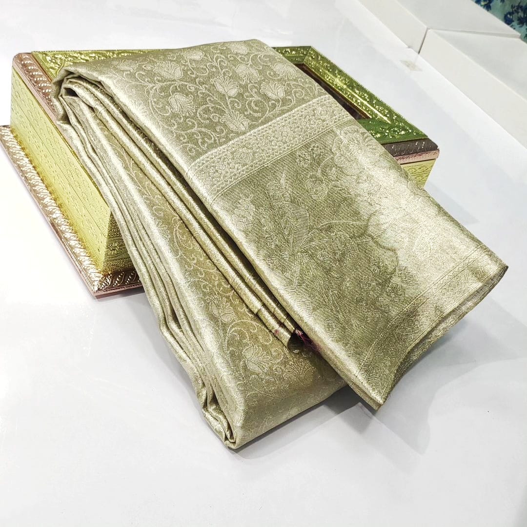 Ivory Kanchipuram Handloom Tissue Brocade Silk Saree