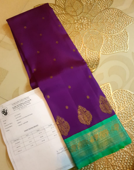 Purple Kanchipuram Handloom 4G Pure Gold Pattu Silk Saree