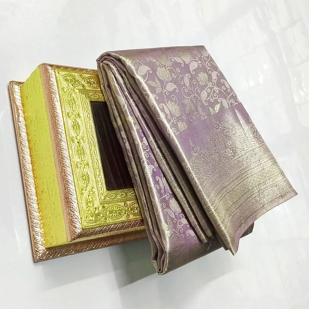 Lavender Kanchipuram Handloom Tissue Brocade Silk Saree