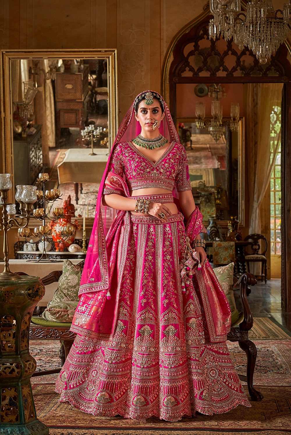 Stunning Pink Bridal Lehenga with Pearl & Thread Work