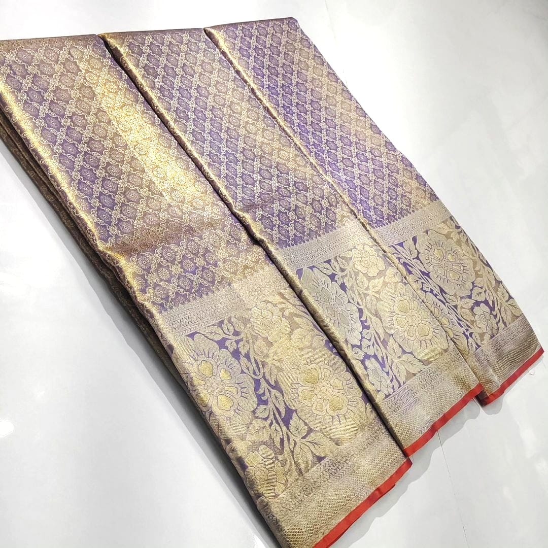 Lavender Kanchipuram Handloom 2D Meena Tissue Brocade Silk Saree