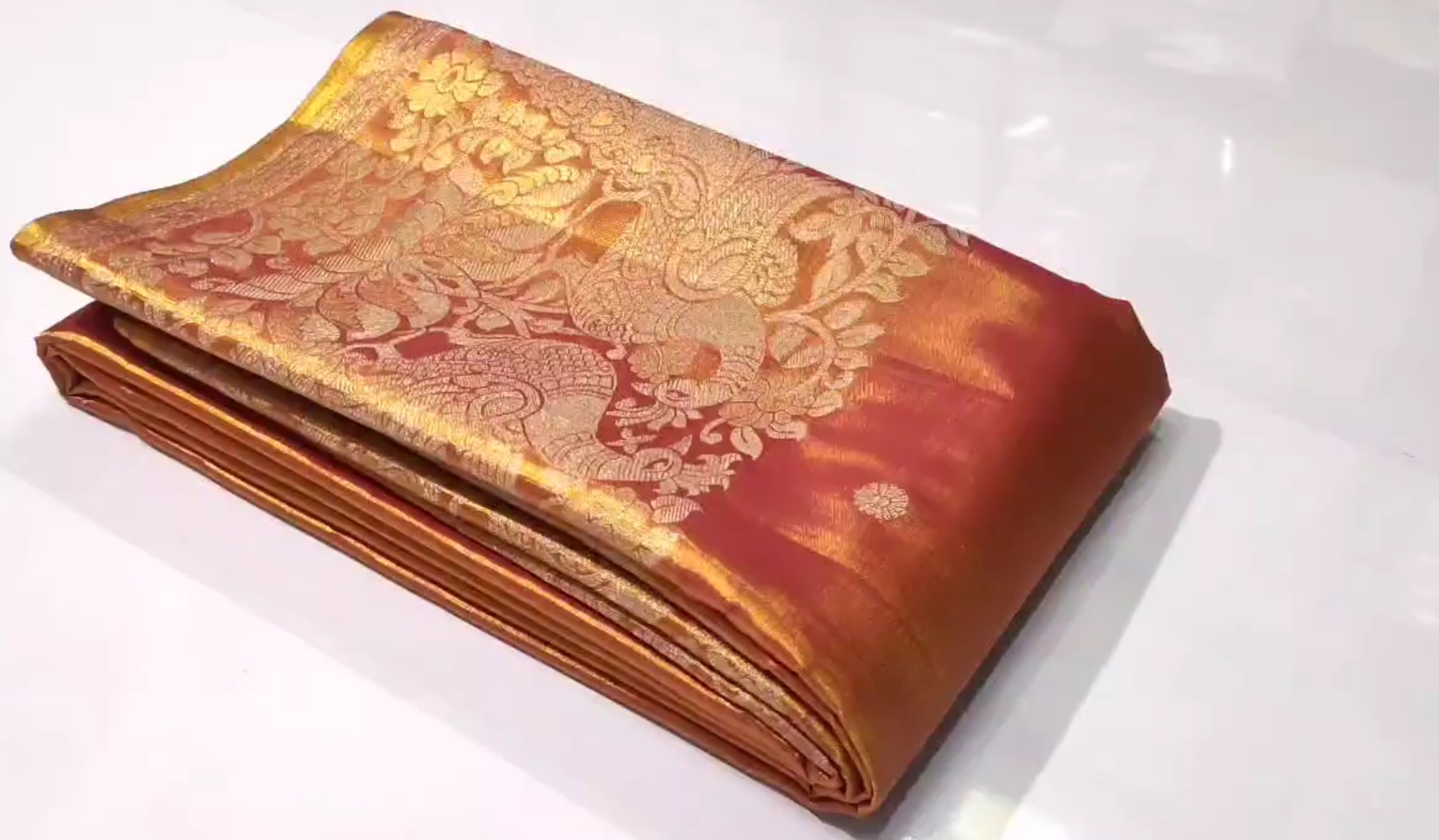 Orange Kanchipuram Handloom Tissue Silk Meenakari Saree