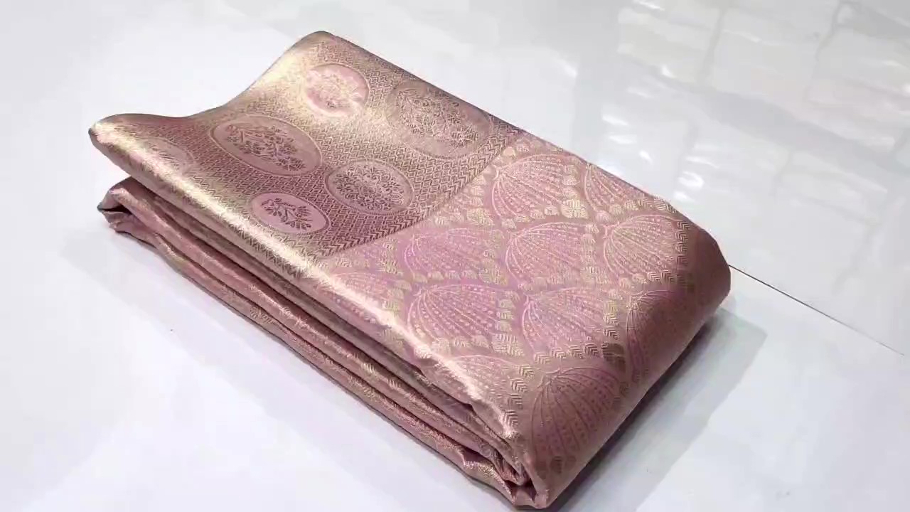Baby Pink Kanchipuram Handloom Tissue Brocade Silk Saree