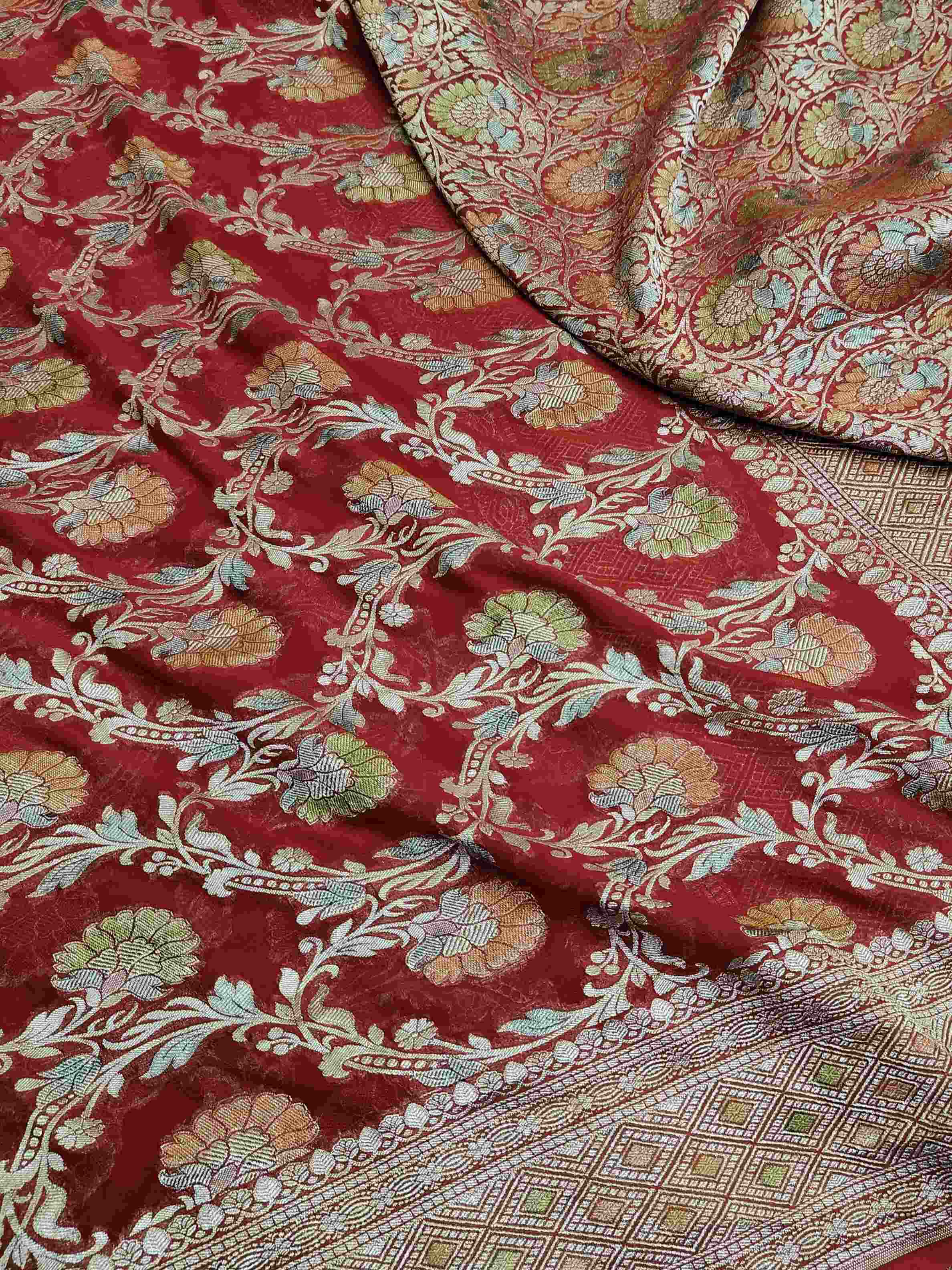 Red Banarasi Handloom Water Zari Georgette Silk Saree