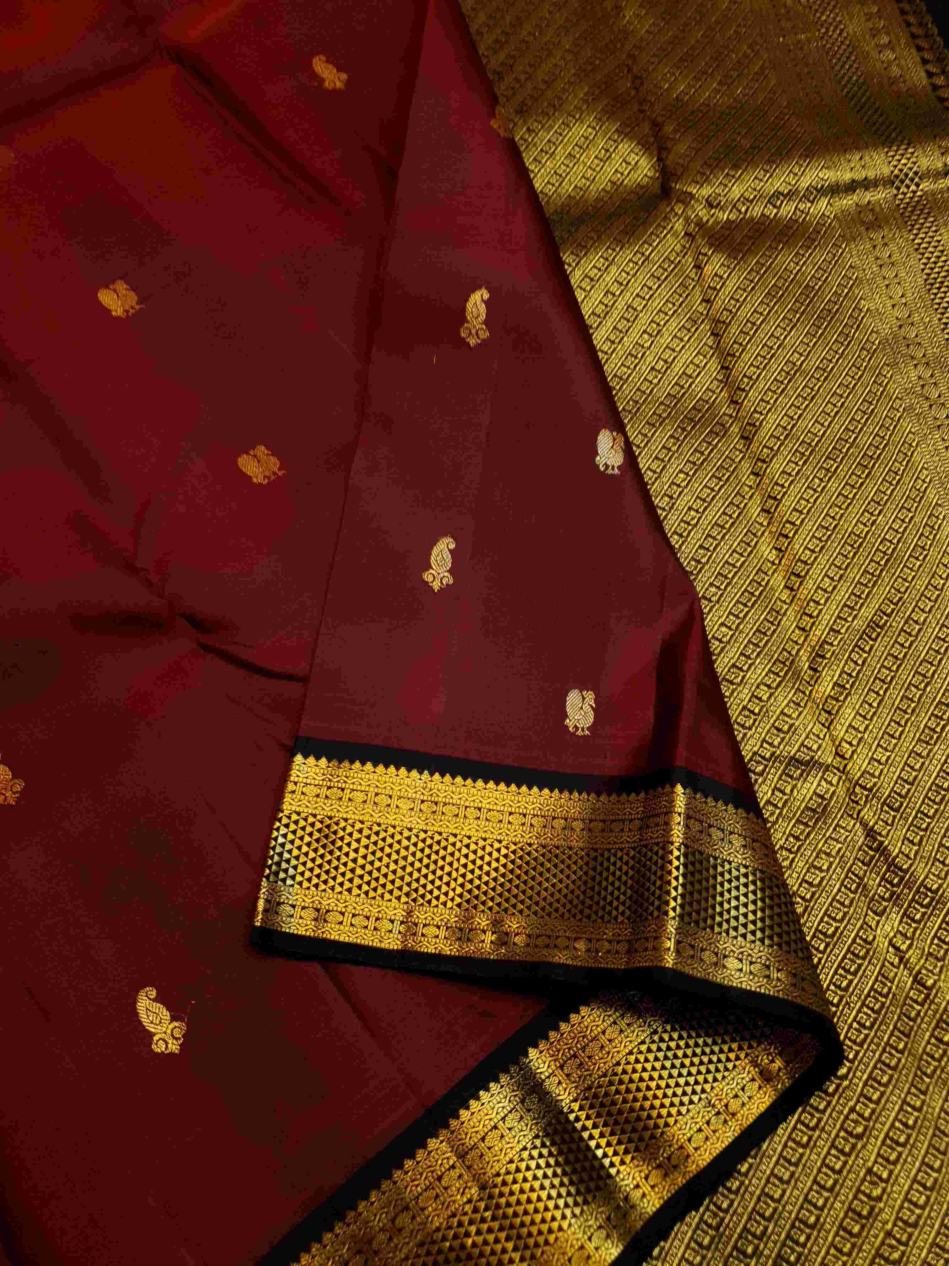 Maroon Kanchipuram Handloom 1G Gold Pattu Silk Saree