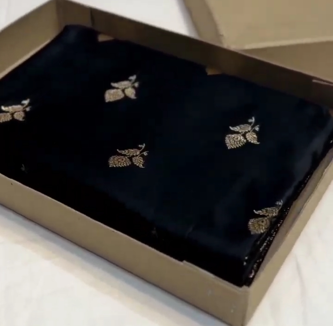 Black Banarasi Satin Katan Silk Saree