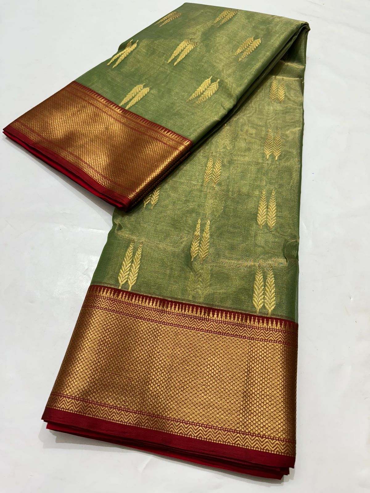 Mehandi Green Chanderi Handloom Katan Tissue Silk Saree