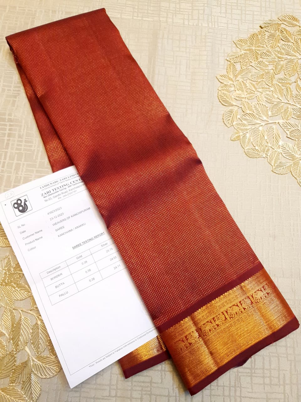 Maroon Kanchipuram Handloom 4G Pure Gold Korvai Pattu Silk Saree