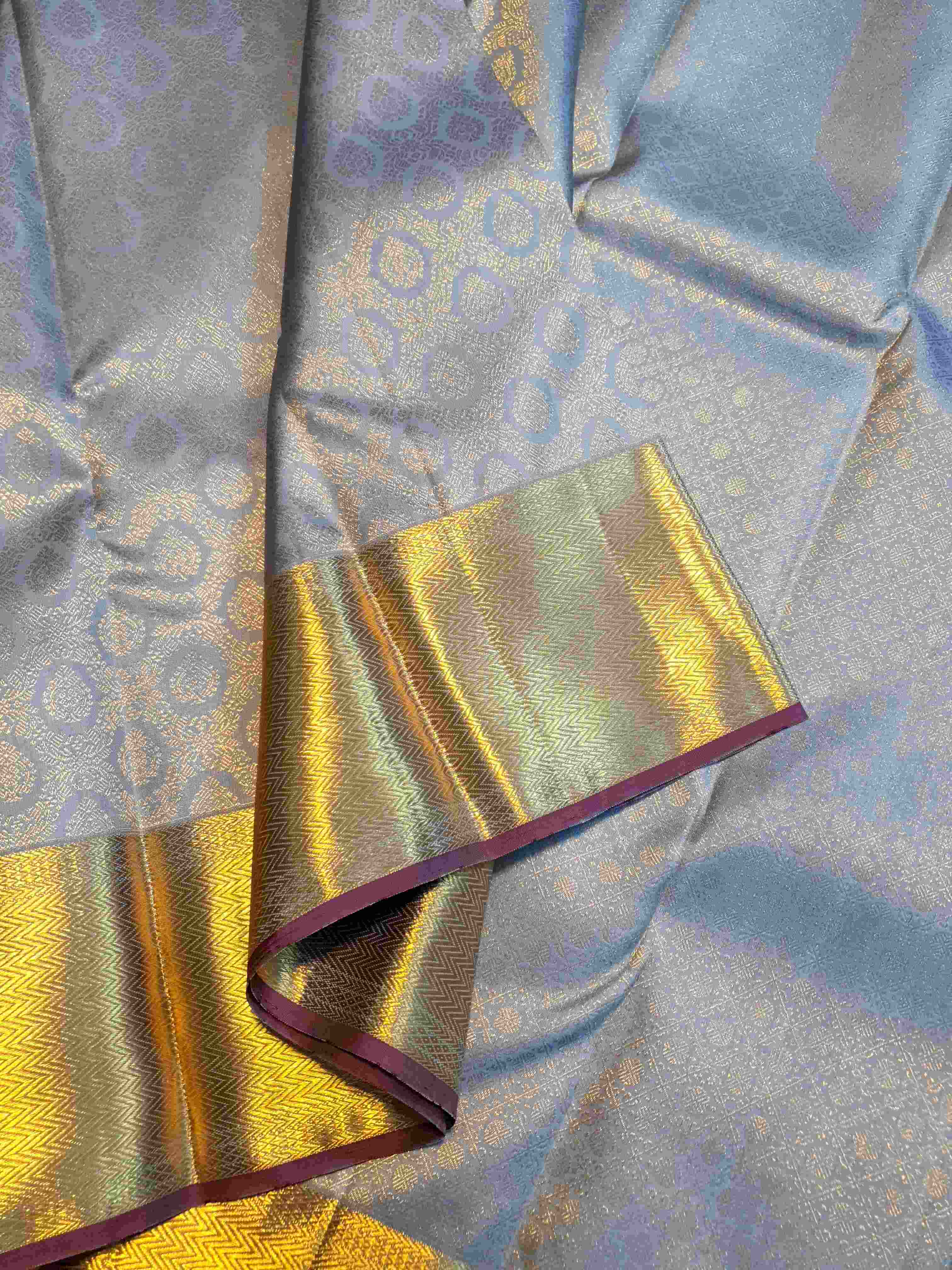 Powder Blue Kanchipuram Handloom 2G Gold Pattu Silk Saree