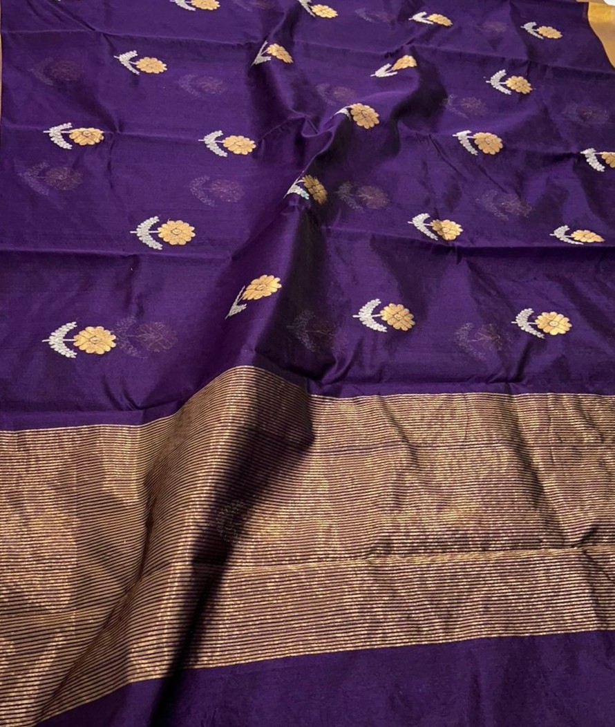 Purple Chanderi Handloom Pattu Silk Eknal Buttas Saree