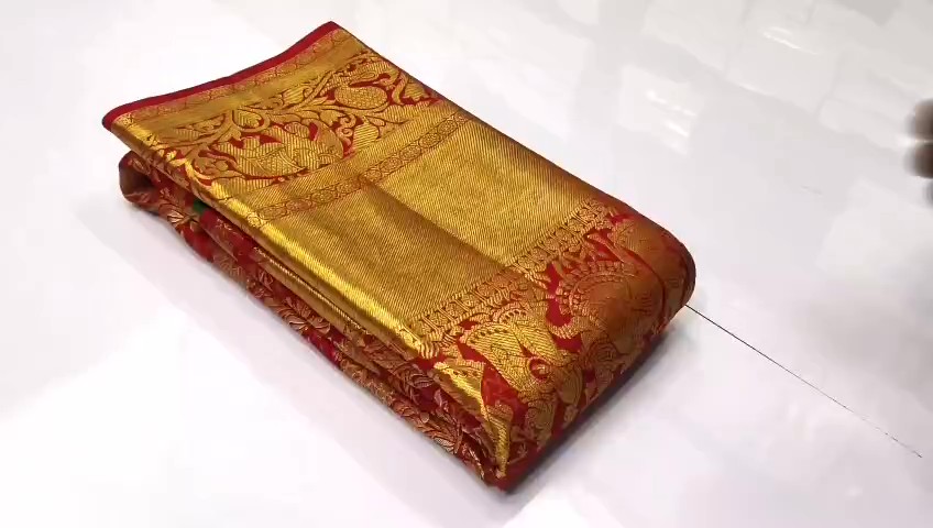 Red Kanchipuram Handloom Tissue Brocade Silk Bridal Saree