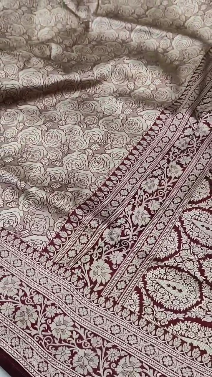Wine Banarasi Handloom Katan Silk Brocade Saree