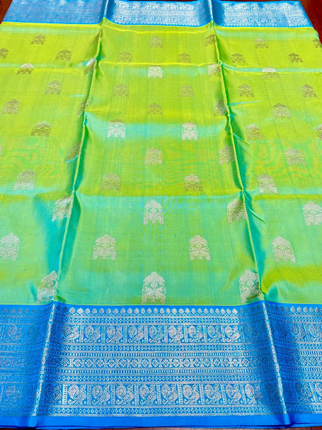 Dual Tone Lime Green Venkatagiri Handloom Pure Pattu Silk Saree