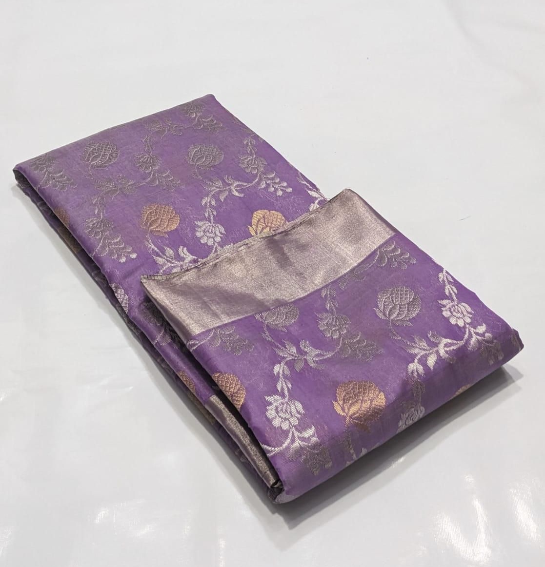 Lavender Chanderi Handloom Pattu Silk Handwork Saree