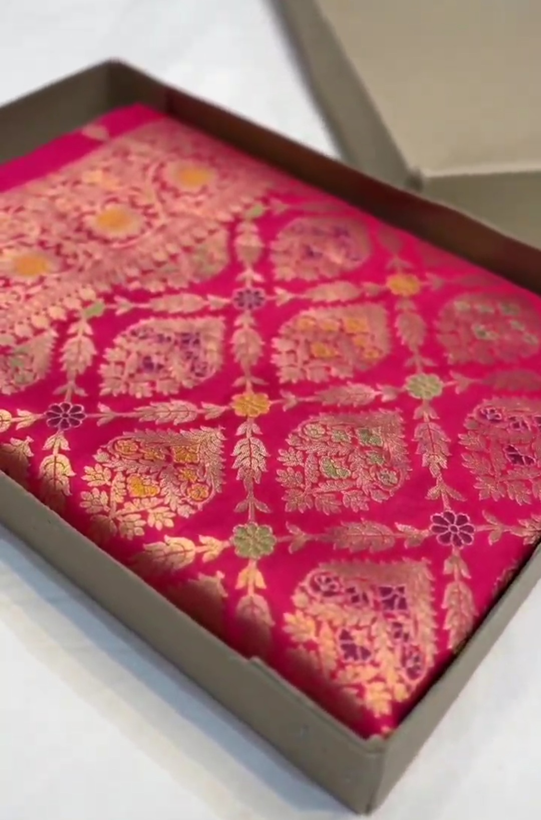 Hot Pink Banarasi Handloom Katan Silk Meenakari Saree