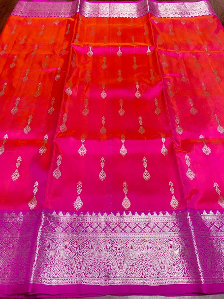 Dual Tone Hot Pink Venkatagiri Handloom Pure Pattu Silk Saree