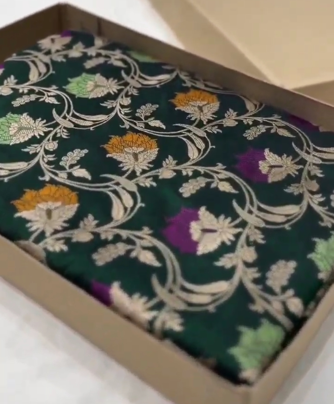 Bottle Green Banarasi Handloom Katan Silk Meenakari Saree