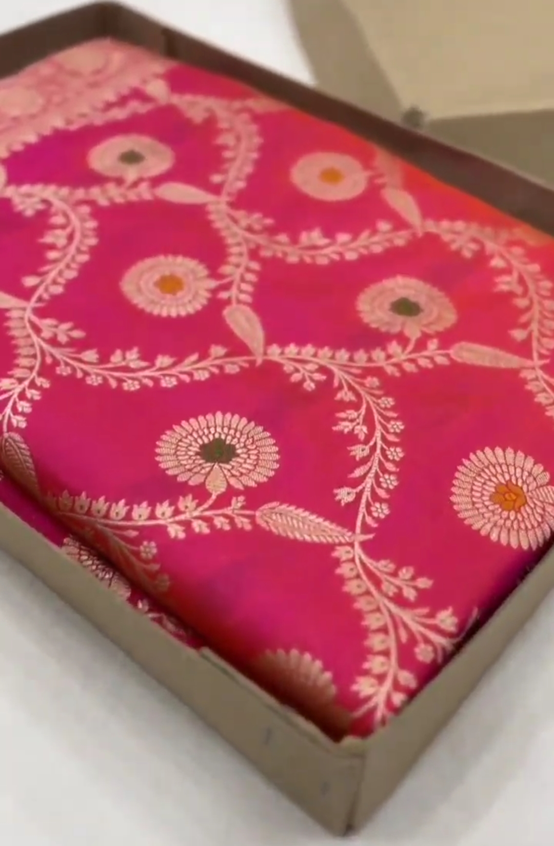 Dark Pink Banarasi Handloom Katan Silk Meenakari Saree