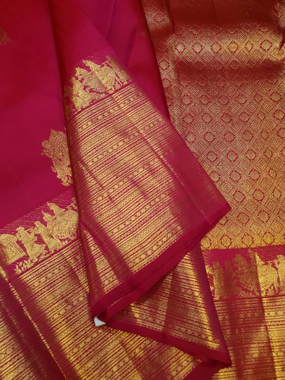 Dark Pink Kanchipuram Handloom 1G Gold Kalyana Pallakku Silk Saree