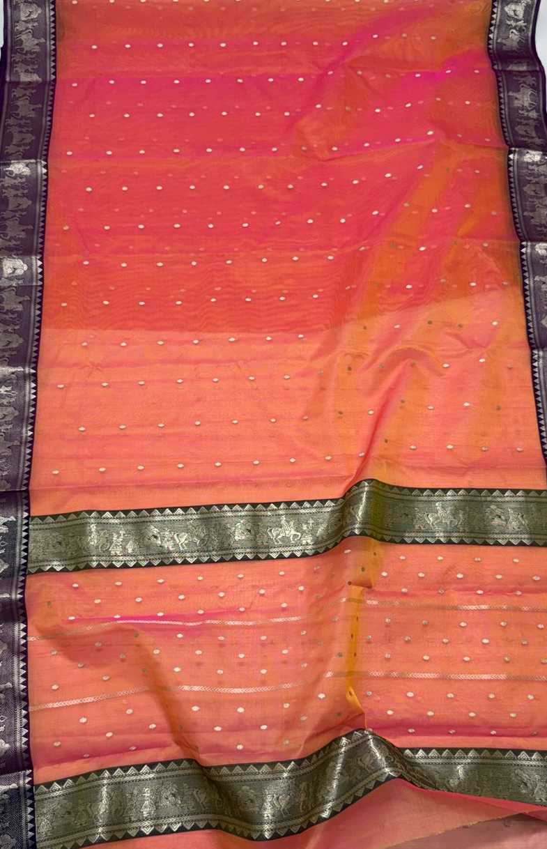 Dual Tone Orange Chanderi Handloom Katan Silk Nakshi Saree