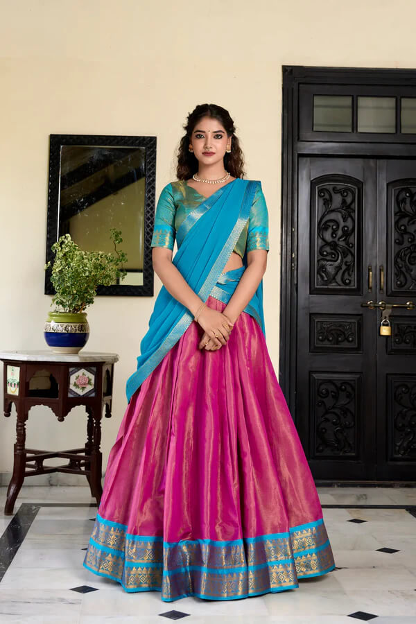 Pink Kanchipuram Zari Weaving Work Lehenga Choli