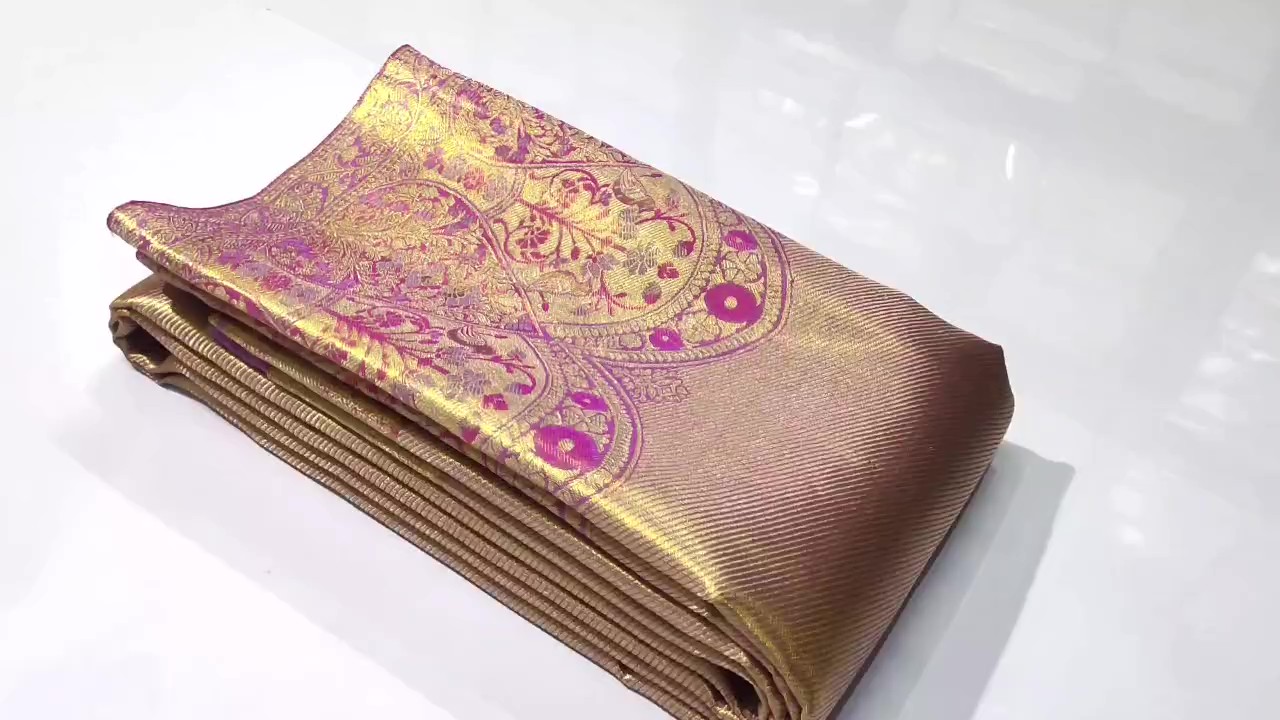 Gold and Hot Pink Kanchipuram Handloom Tissue Brocade Silk Saree