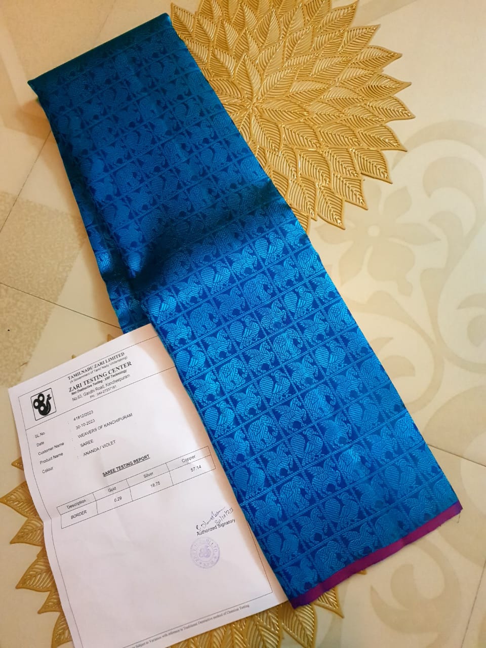 Blue Kanchipuram Handloom 3G Pure Gold Pattu Silk Saree